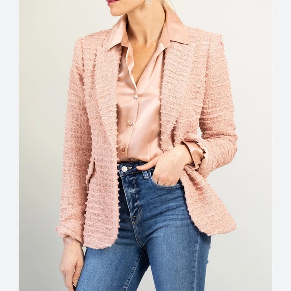 L'Agence Chamberlain Metallic Tweed Blazer Dusty Rose - Picture 2 of 11